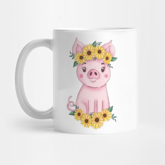 Cute Sunflower Pig by RuthMCreative